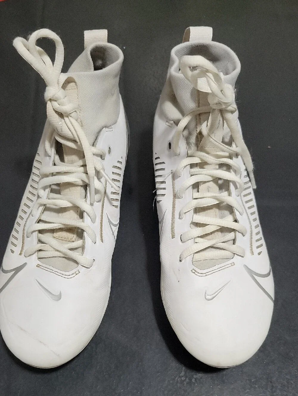 Nike Men’s White and Gray High-Top Athletic Football Cleats
